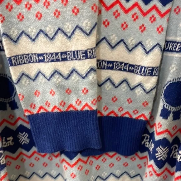 Pabst Blue Ribbon Cardigan with Nordic Patterns holiday Men’s Size Small - Picture 8 of 9